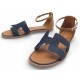 CHAUSSURES SANDALES HERMES SANTORINI TOILE DENIM & CUIR CAMEL 39.5 + BOITE 750€