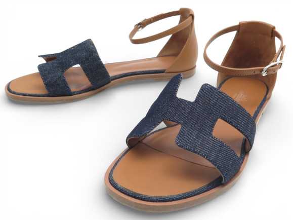 chaussures sandales hermes santorini toile denim