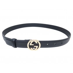 CEINTURE GUCCI BLONDIE BOUCLE LOGO GG ENLACES 370717 T80 EN CUIR NOIR BELT 380€