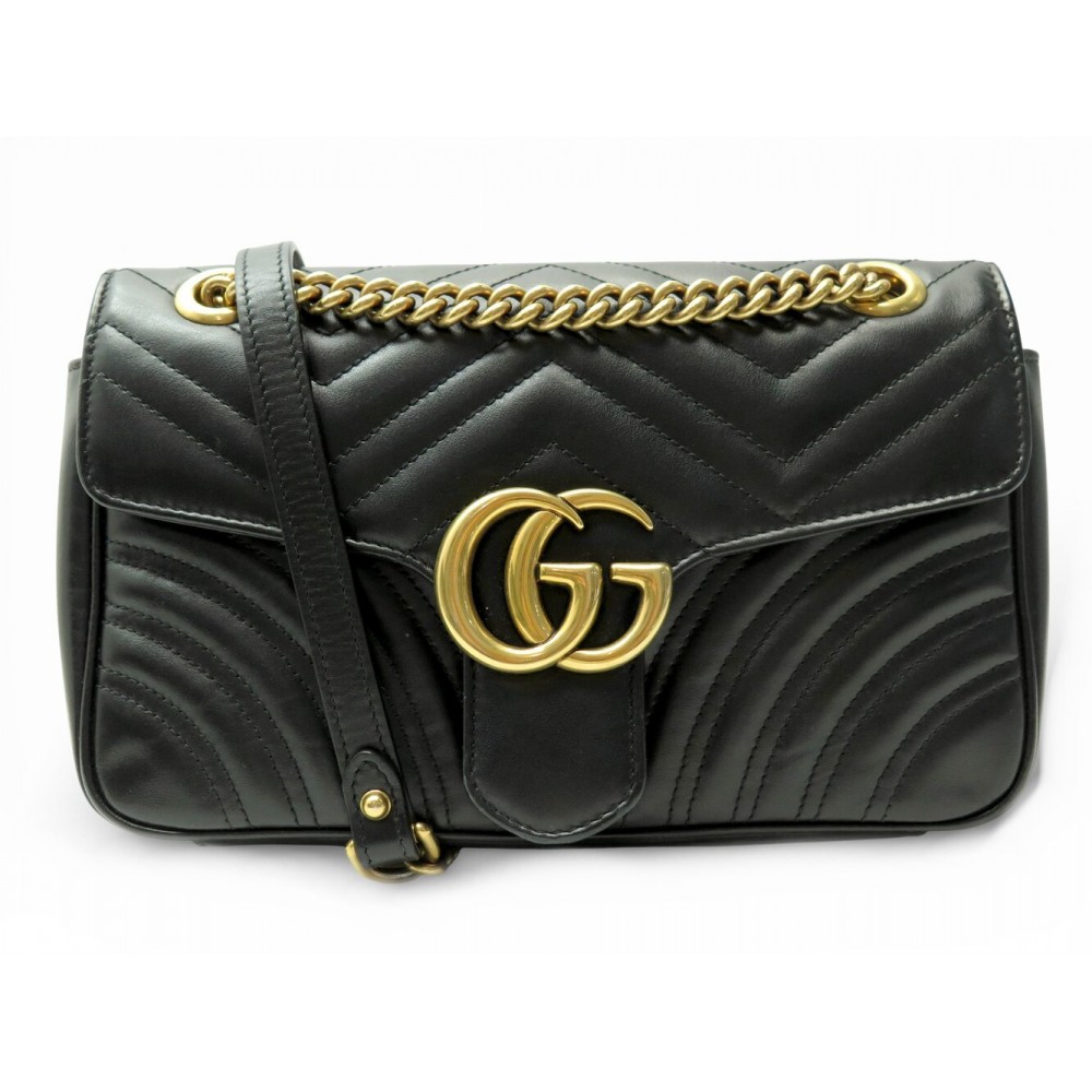 SAC A MAIN GUCCI GG MARMONT PM MATELASSE 443497 BANDOULIERE EN CUIR NOIR 2100€
