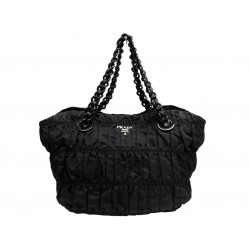 SAC A MAIN PRADA SHOPPING BAG BR4037 EN TOILE TUSSUTO GAUFFRE NOIRE TOTE 1700€