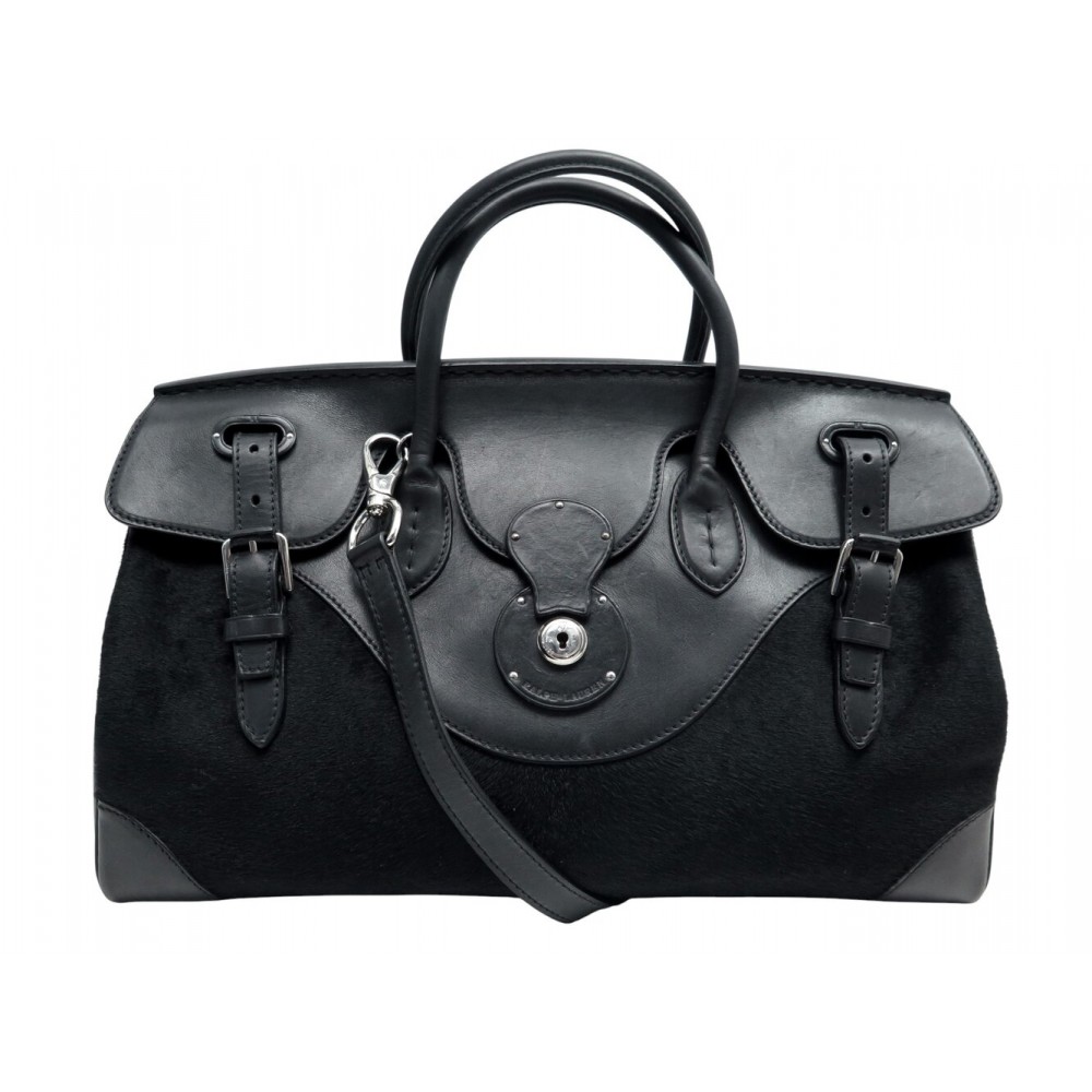 SAC A MAIN RALPH LAUREN RICKY 40 CUIR & POULAIN NOIR BANDOULIERE HAND BAG 5250€