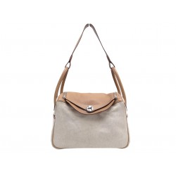 SAC A MAIN HERMES LINDY 30 2008 EN TOILE ET CUIR SWIFT BEIGE PURSE HANDBAG 6500€