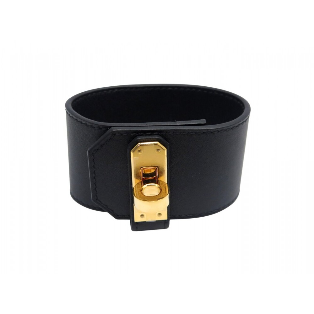 NEUF BRACELET HERMES KELLY TWIST GM H011083 T3 17CM CUIR SWIFT NOIR BANGLE 720€