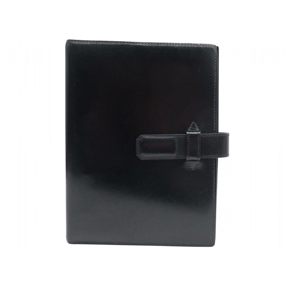 VINTAGE PORTE AGENDA HERMES GM A5 CUIR BOX NOIR BLACK LEATHER DIARY COVER 1170€
