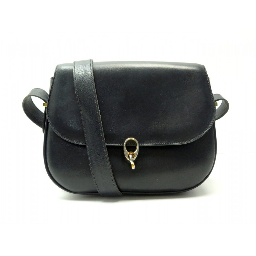 VINTAGE SAC A MAIN CELINE EN CUIR BOX BLEU MARINE BANDOULIERE CROSSBODY PURSE