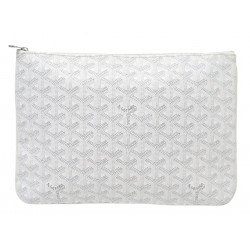 SAC POCHETTE GOYARD SENAT MM EN TOILE GOYARDINE BLANCHE CANVAS POUCH BAG CLUTCH