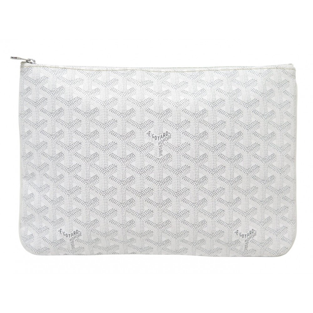 SAC POCHETTE GOYARD SENAT MM EN TOILE GOYARDINE BLANCHE CANVAS POUCH BAG CLUTCH