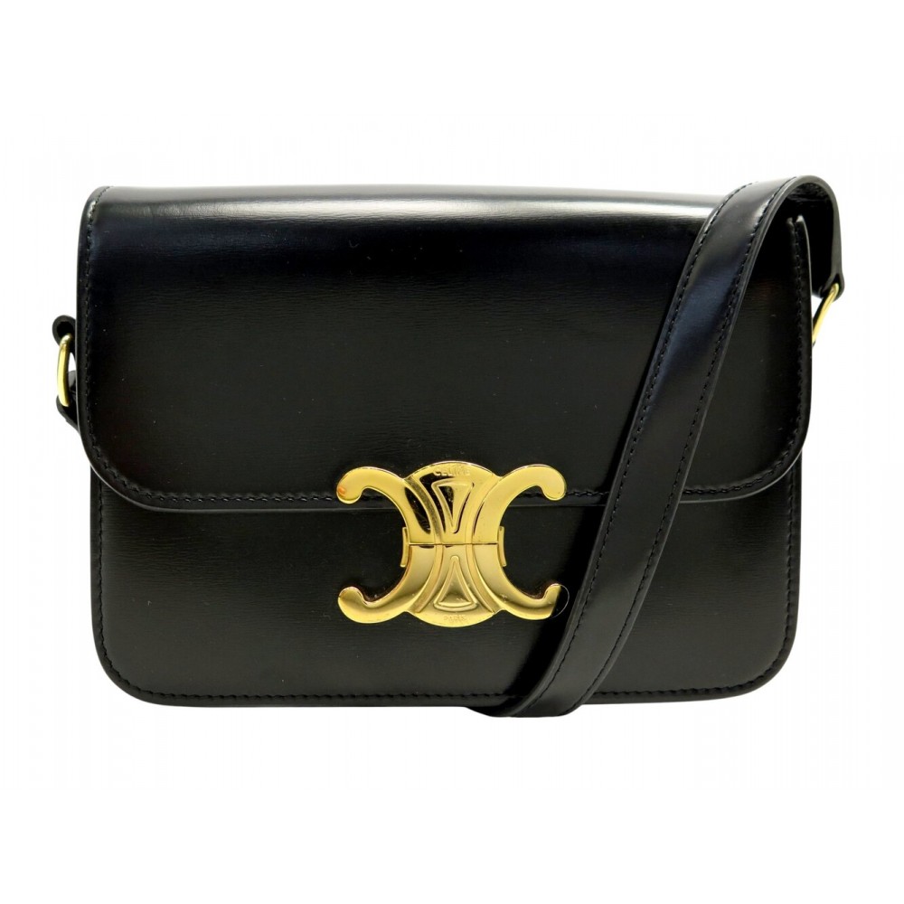 SAC A MAIN CELINE TRIOMPHE TEEN 188423 CUIR NOIR BANDOULIERE PURSE HANDBAG 3300€