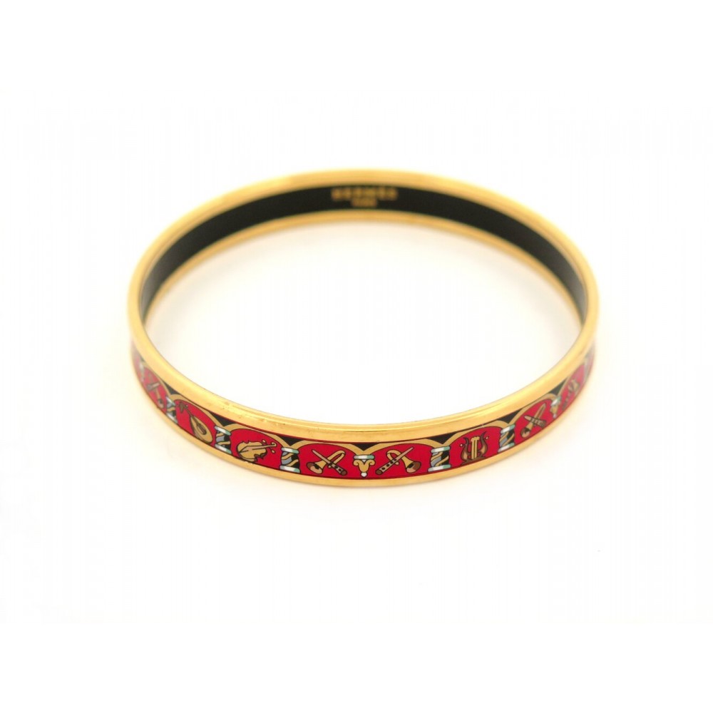 BRACELET HERMES FIN EN EMAIL ROUGE INSTRUMENTS DE MUSIQUE PLAQUE OR BANGLE 470€