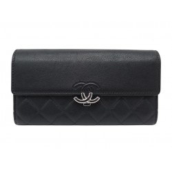 NEUF PORTEFEUILLE A RABAT CHANEL PORTE MONNAIE HALF COCO CUIR NOIR WALLET 1350€