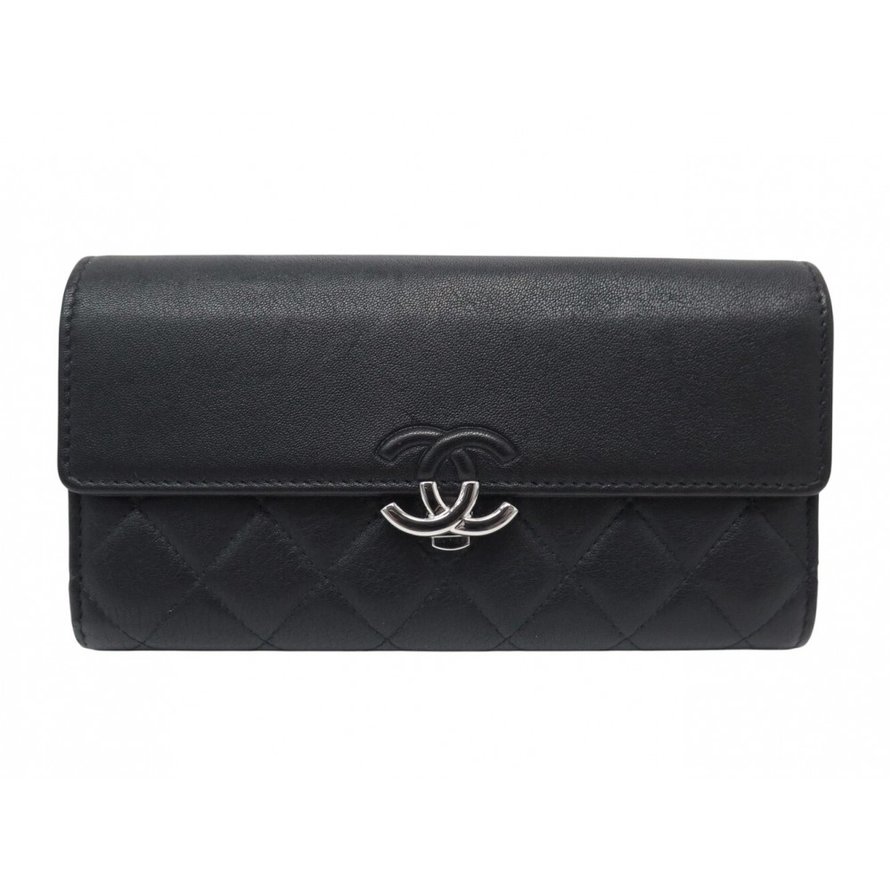 NEUF PORTEFEUILLE A RABAT CHANEL PORTE MONNAIE HALF COCO CUIR NOIR WALLET 1350€