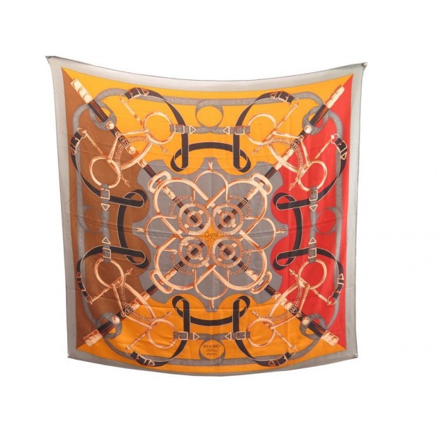 CHALE HERMES EPERON D'OR FOULARD CARRE 140 EN CACHEMIRE & SOIE ORANGE SHAWL 925€