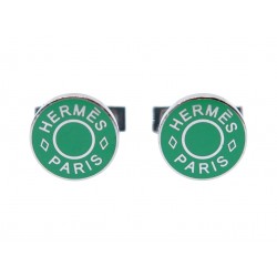 BOUTONS DE MANCHETTES HERMES LICOL 2 H052056FP METAL VERT ARGENTE CUFFLINKS 505€