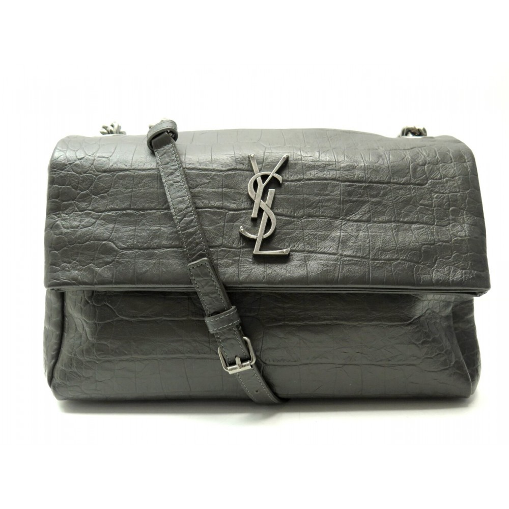 SAC A MAIN SAINT LAURENT NIKI MEDIUM 438176 EN CUIR FACON CROCO ANTHRACITE 2700€