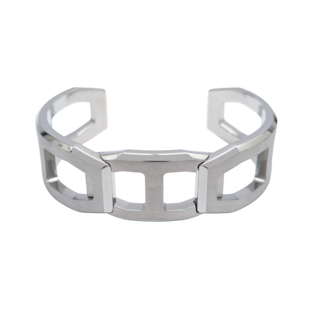 NEUF BRACELET HERMES MANCHETTE TETRIS H077175 T4 7CM EN INOX BROSSE BANGLE 610€