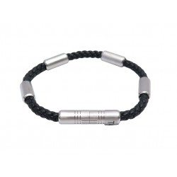 NEUF BRACELET HERMES TOTEM H077170FB89 T4 17CM ACIER CUIR TRESSE BANGLE 405€