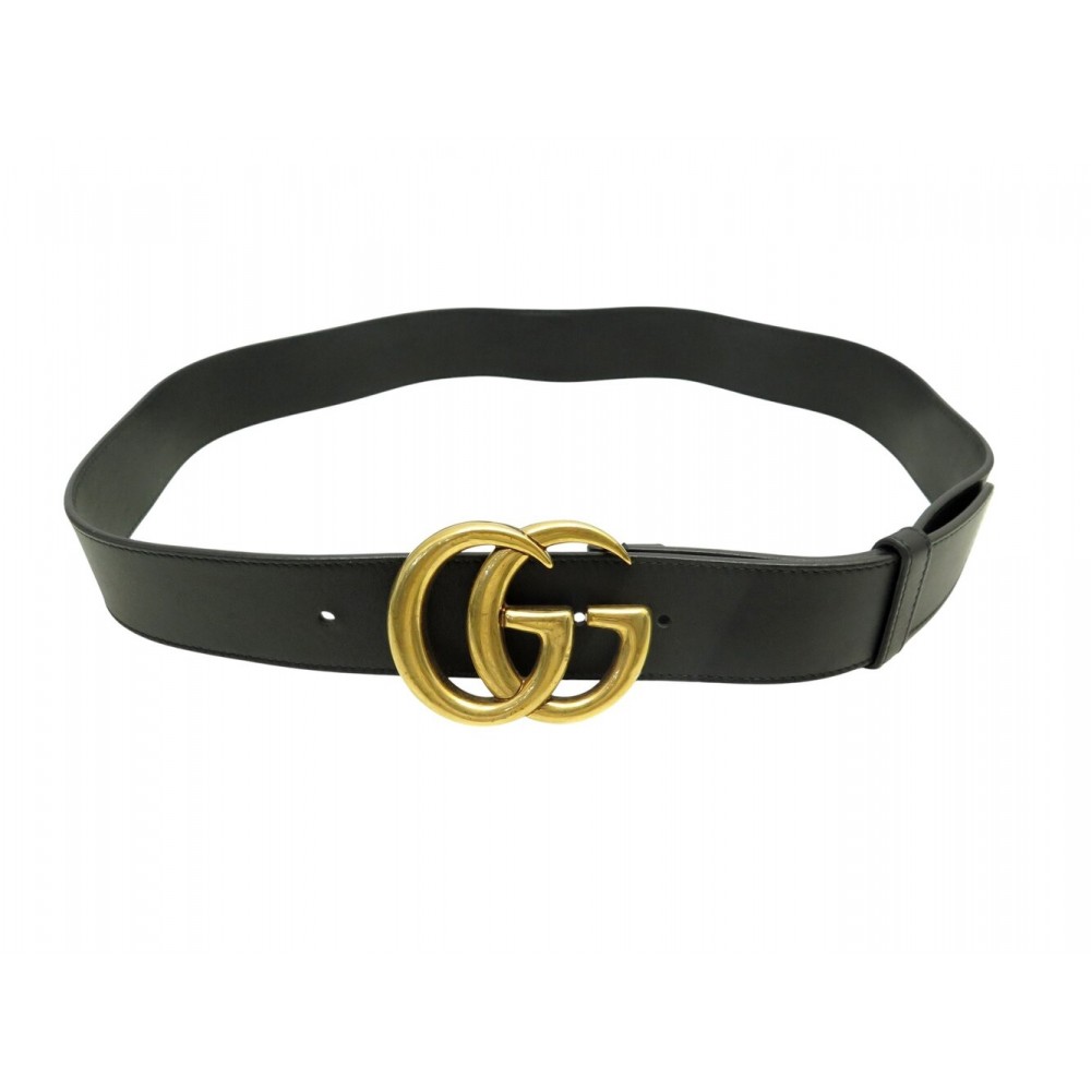 CEINTURE GUCCI GG MARMONT 397660 EN CUIR NOIR T95 BOUCLE LOGO GG DOREE BELT 450€
