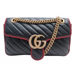 NEUF SAC A MAIN GUCCI GG MARMONT 443497 CUIR NOIR ET ROUGE BANDOULIERE BAG 2100€