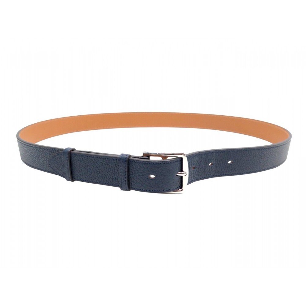 NEUF CEINTURE HERMES ETRIVIERE 32 EN CUIR TOGO BLEU BOUCLE ACIER T105 BELT 980€