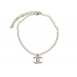 NEUF COLLIER CHANEL LOGO CC 2024 EN PERLES ET METAL DORE PEARLS NECKLACE 1290€