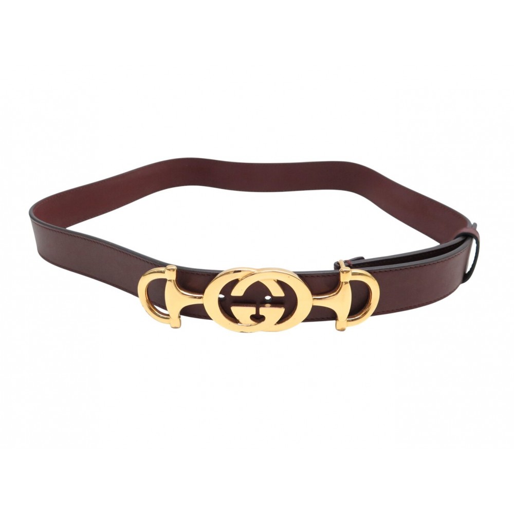 NEUF CEINTURE GUCCI ZUMI INTERLOCKING G HORSEBIT 550122 T85 CUIR BORDEAUX 350€