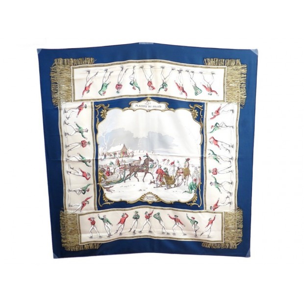 VINTAGE FOULARD HERMES LES PLAISIRS DU FROID GRYGKAR CARRE SOIE SILK SCARF 350€