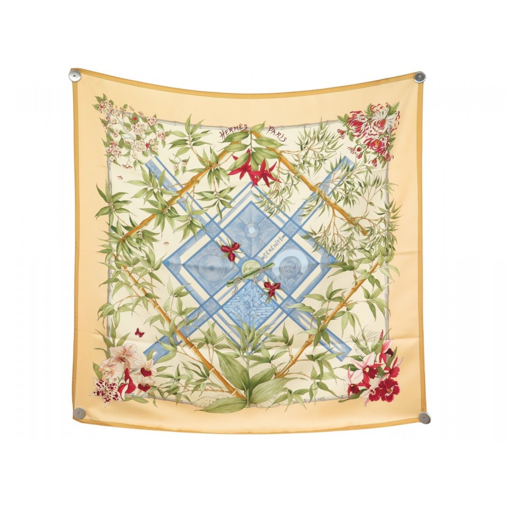 NEUF FOULARD HERMES SERENITE PAR ZOE PAUWELS EN SOIE BIEGE CARRE SILK SCARF 580€