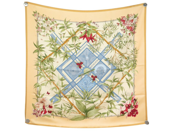 NEUF FOULARD HERMES SERENITE PAR ZOE PAUWELS EN SOIE BIEGE CARRE SILK SCARF 580€