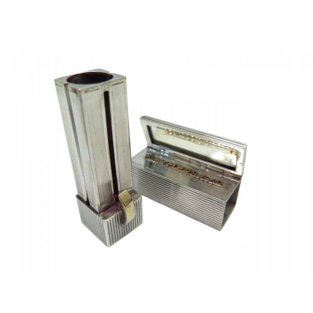 ETUI ROUGE A LEVRES HERMES EN ARGENT MASSIF GUILLOCHE & OR SILVER LIPSTICK CASE