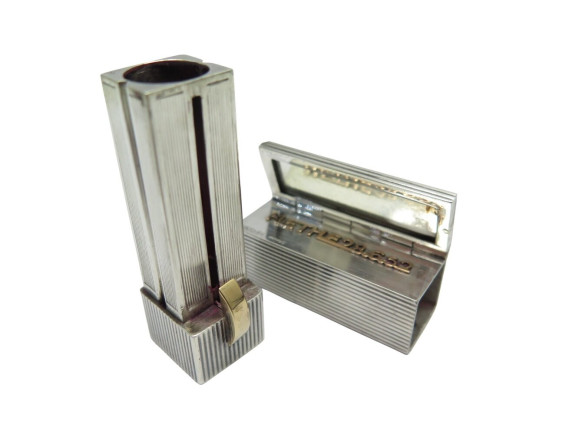 etui rouge a levres hermes en argent massif guilloche
