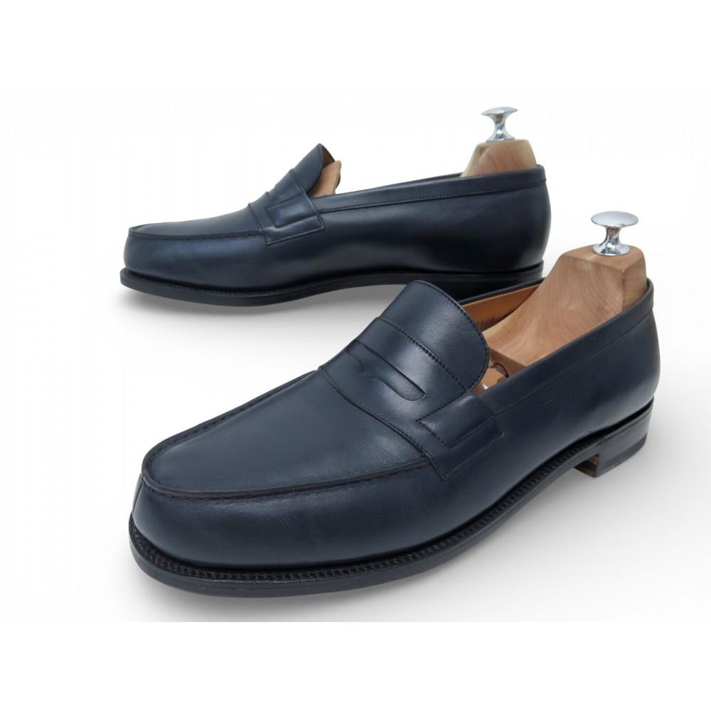 CHAUSSURES JM WESTON VINTAGE MOCASSINS 180 8.5E 42.5 L 43 CUIR BLEU MARINE 780€