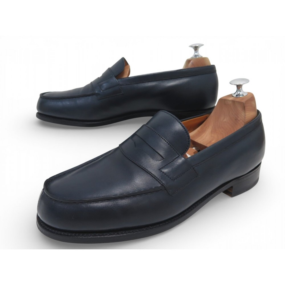 CHAUSSURES JM WESTON VINTAGE MOCASSINS 180 8.5F 42.5 L 43 CUIR BLEU MARINE 780€