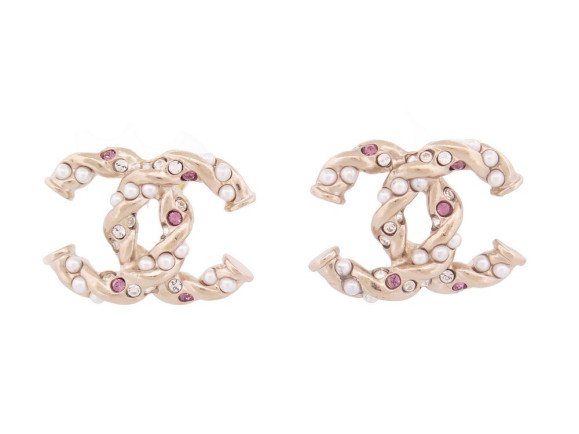  boucles d'oreilles chanel logo cc perles strass