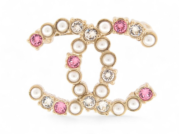  broche chanel logo cc strass perle multicolore