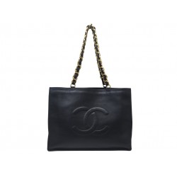 VINTAGE SAC A MAIN CHANEL GRAND SHOPPING LOGO CC CABAS CUIR NOIR TOTE BAG 6500€