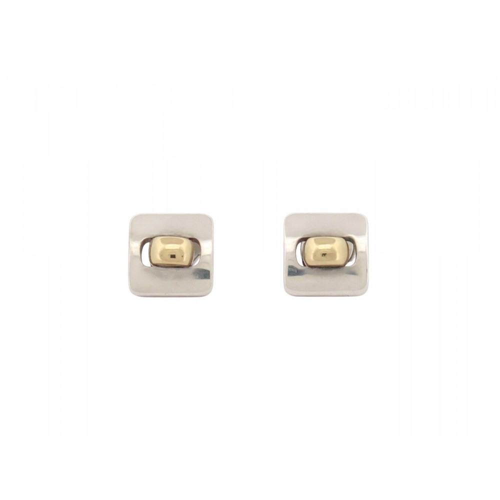 VINTAGE BOUCLES D'OREILLES HERMES PUCES ARGENT 925 & OR JAUNE 18K EARRINGS 1310€