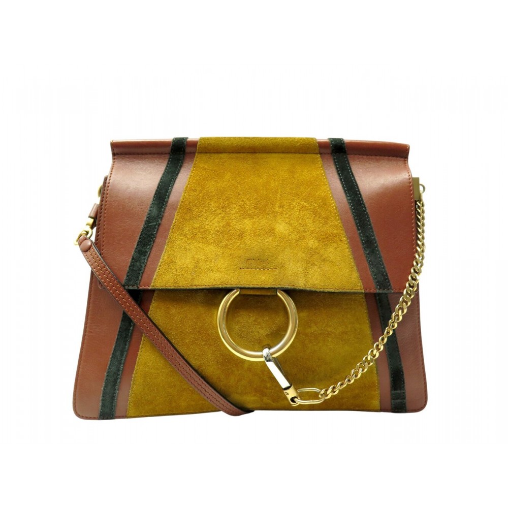 SAC A MAIN CHLOE FAYE TRICOLORE PM 3S1126 EN DAIM & CUIR BANDOULIERE BAG 1890€