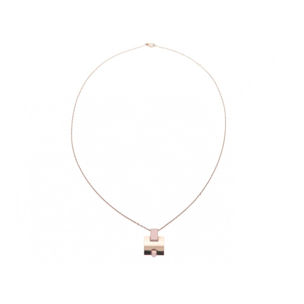NEUF COLLIER HERMES IRENE EN EMAIL ET METAL DORE ROSE 50 CM ENAMEL NECKLACE 715€