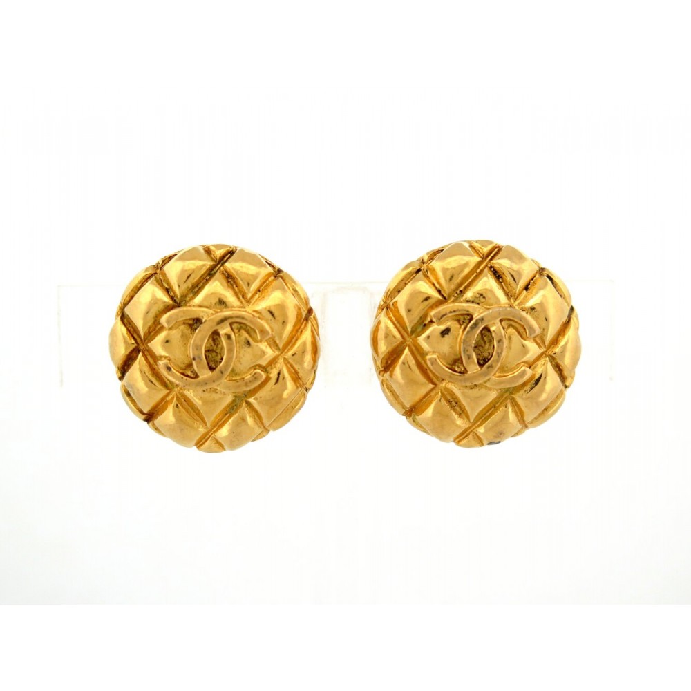 VINTAGE BOUCLES D'OREILLES CHANEL MATELASSEE LOGO CC DE CASTELLANE 1986 EARRINGS