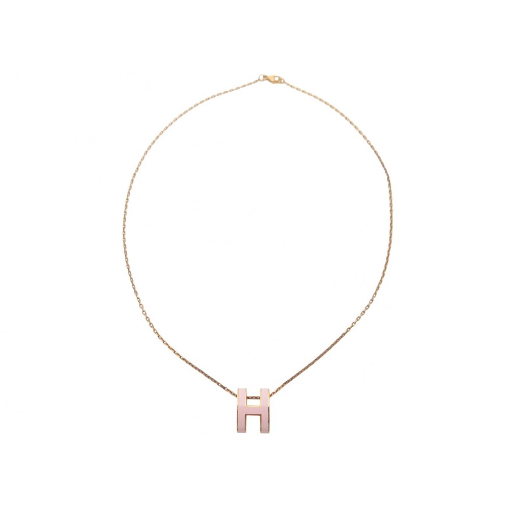 COLLIER PENDENTIF HERMES POP H LAQUE ROSE H147991F085 ET CHAINE PLAQUE OR 470€
