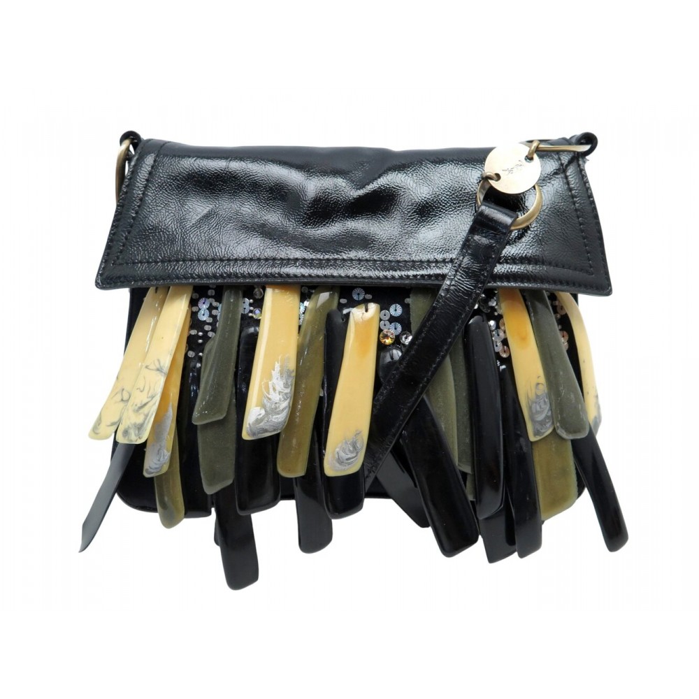 NEUF SAC A MAIN YVES SAINT LAURENT RIVE GAUCHE 168336 CUIR VERNI BANDOULIERE BAG