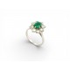 BAGUE MARGUERITE T51 SERTIE EMERAUDE & 8 DIAMANTS 0.8CT OR BLANC 18K 3.6G RING