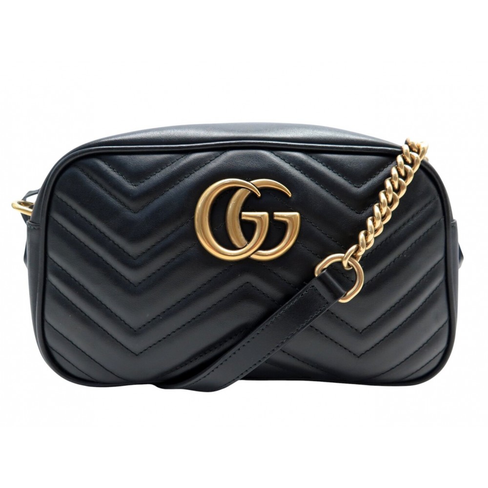 SAC A MAIN GUCCI GG MARMONT SMALL 447632 EN CUIR NOIR BANDOULIERE HAND BAG 1650€