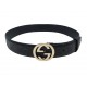 CEINTURE GUCCI BOUCLE GG ENTRELACE 370543 T75 EN CUIR MONOGRAMME NOIR BELT 495€