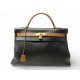 VINTAGE SAC A MAIN HERMES KELLY 40 RETOURNE CUIR CLEMENCE NOIR & BARENIA PURSE