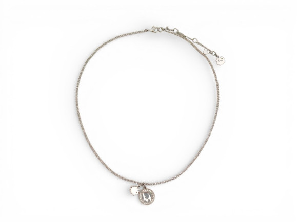 collier christian dior pendentif logo strass et trefle
