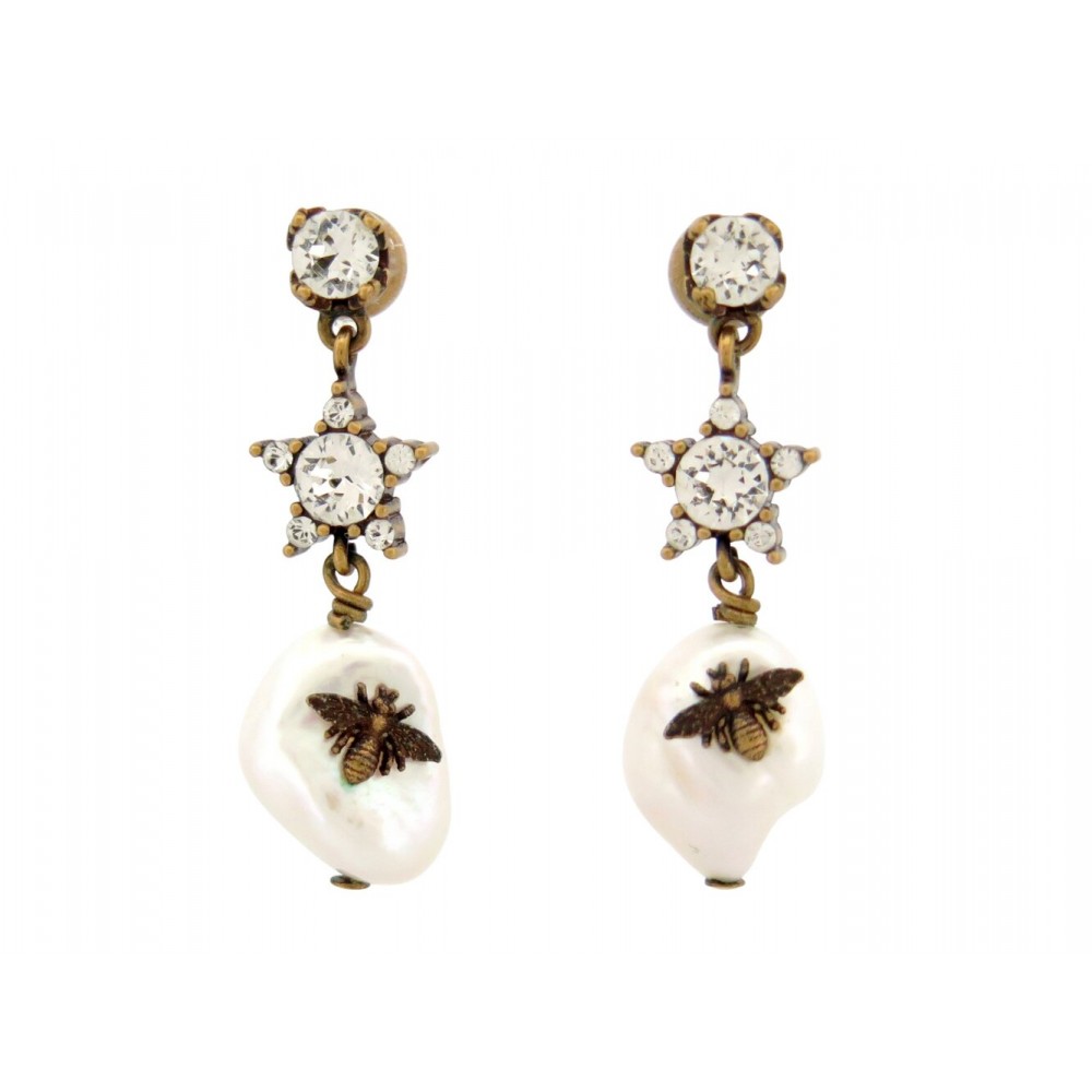 NEUF BOUCLES D'OREILLES DIOR PENDANTES ETOILES PERLES ABEILLES BEE EARRINGS 580€