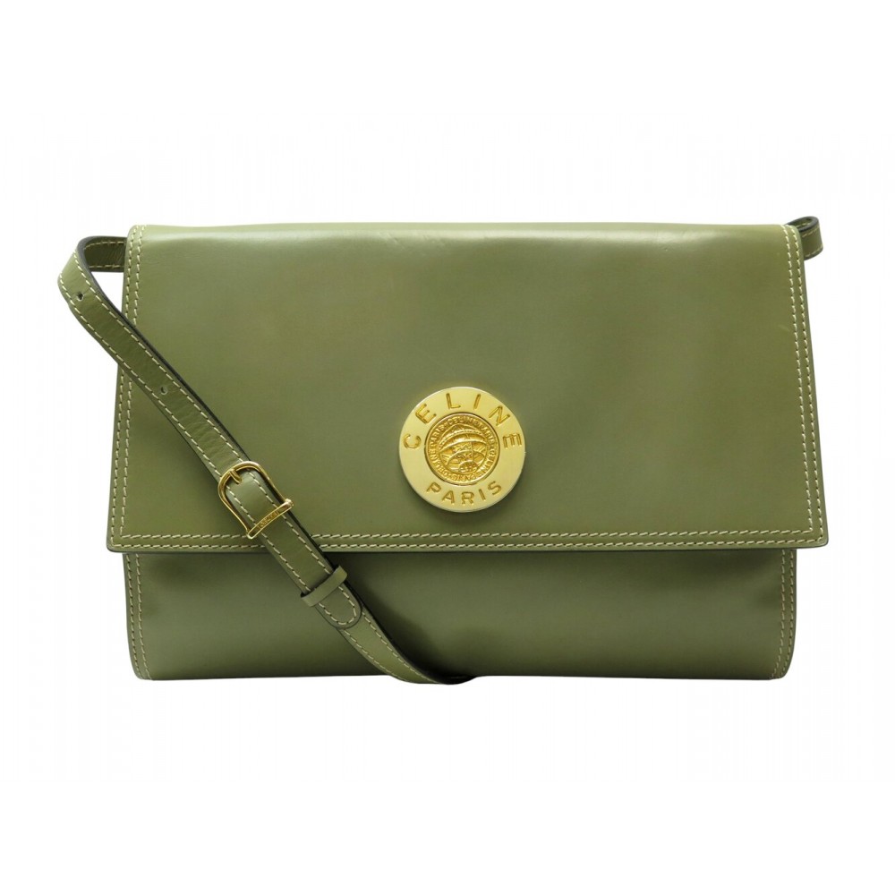 VINTAGE SAC A MAIN CELINE FERMOIR MEDAILLON CUIR BOX KAKI BANDOULIERE BAG 2800€