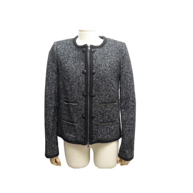 NEUF VESTE COURTE THE KOOPLES COCO FEMME 40 M TWEED GRIS COTON LAINE JACKET 395€